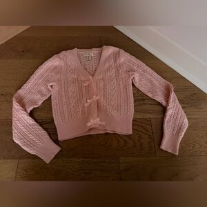 Jessica Simpson Light Pink Cable Knit Cardigan with Bow detail